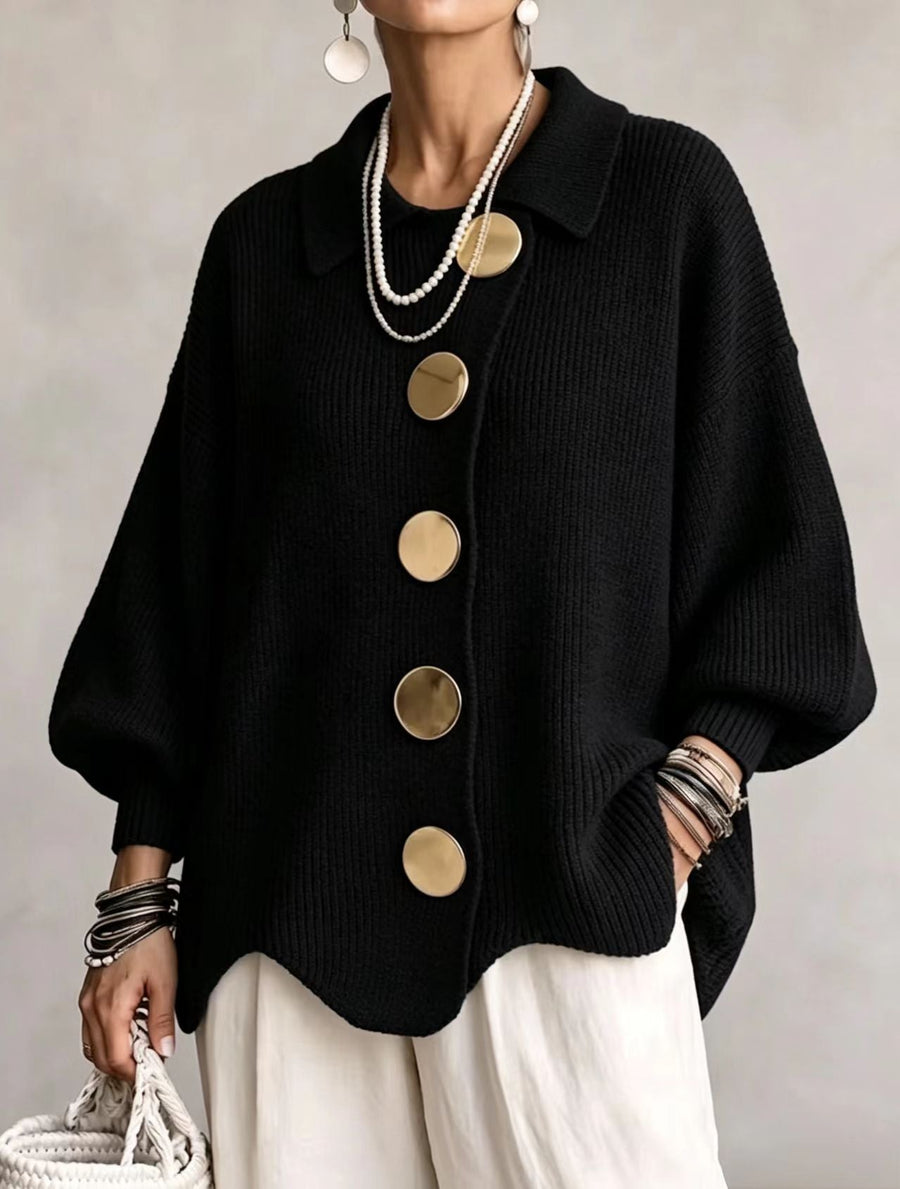 Varga | Cardigan Oversize s golierom a veľkými kovovými gombíkmi