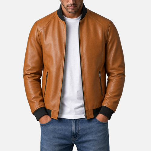 Varga | Blouson bomber en cuir | photo d'ouverture gris