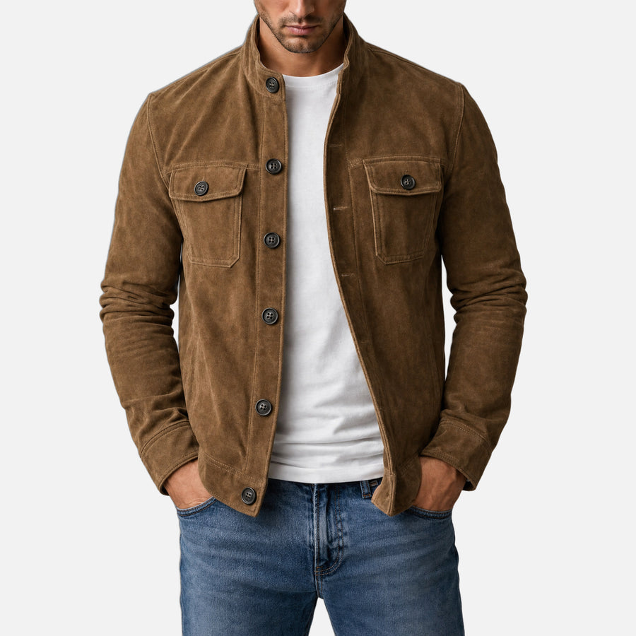 Varga | Chamarra bomber de gamuza premium | foto-de-apertura-gris