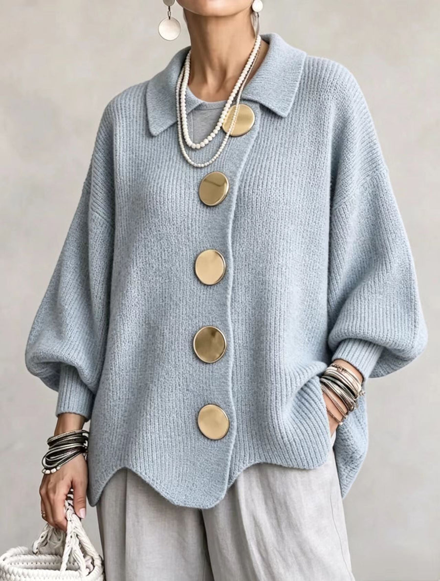 Varga | Cardigan Oversize s golierom a veľkými kovovými gombíkmi