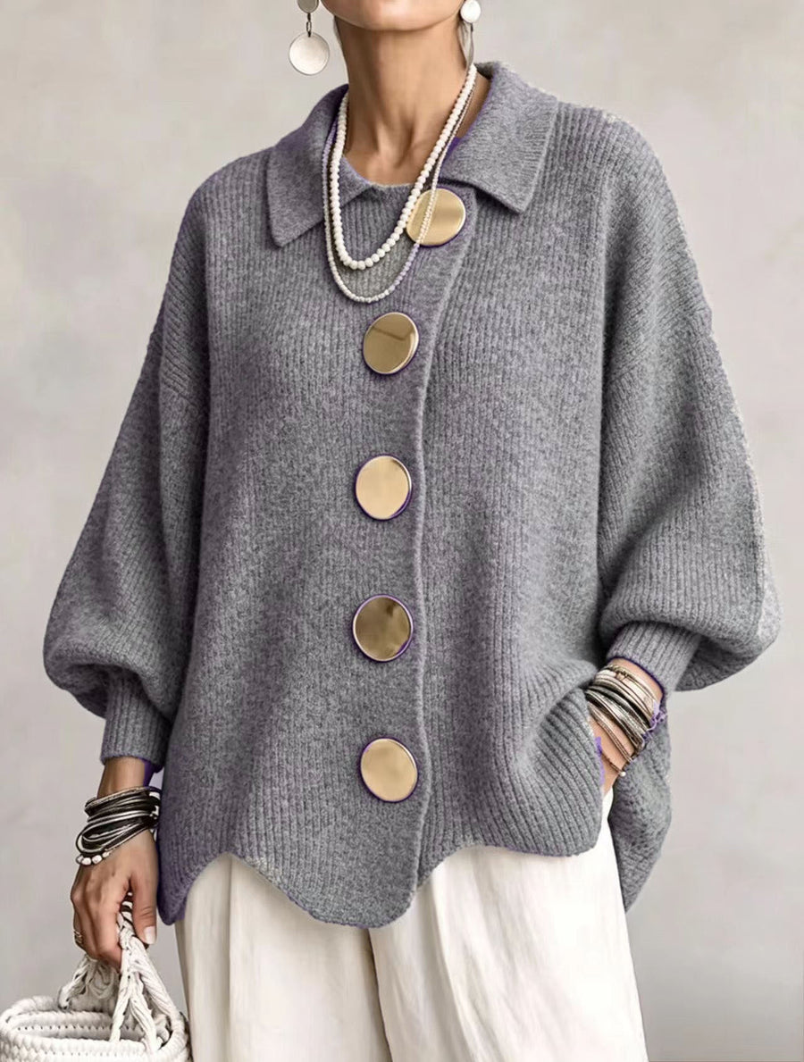 Varga | Cardigan Oversize s golierom a veľkými kovovými gombíkmi