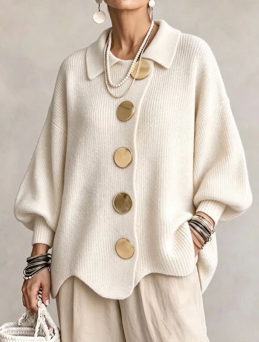 Varga | Cardigan Oversize s golierom a veľkými kovovými gombíkmi
