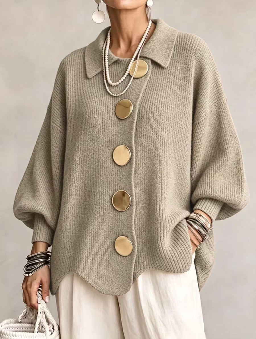 Varga | Cardigan Oversize s golierom a veľkými kovovými gombíkmi