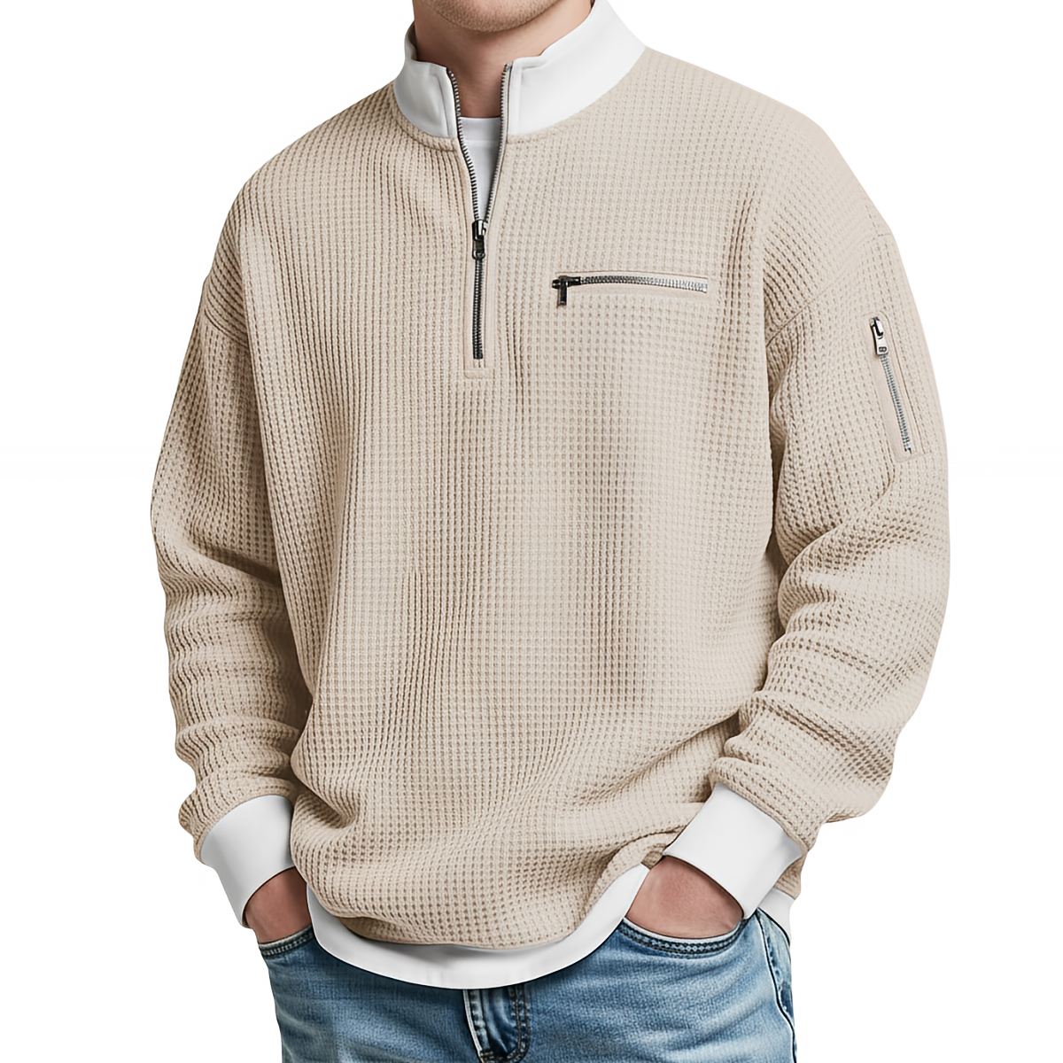 Varga | Pull gaufré à demi-zip court