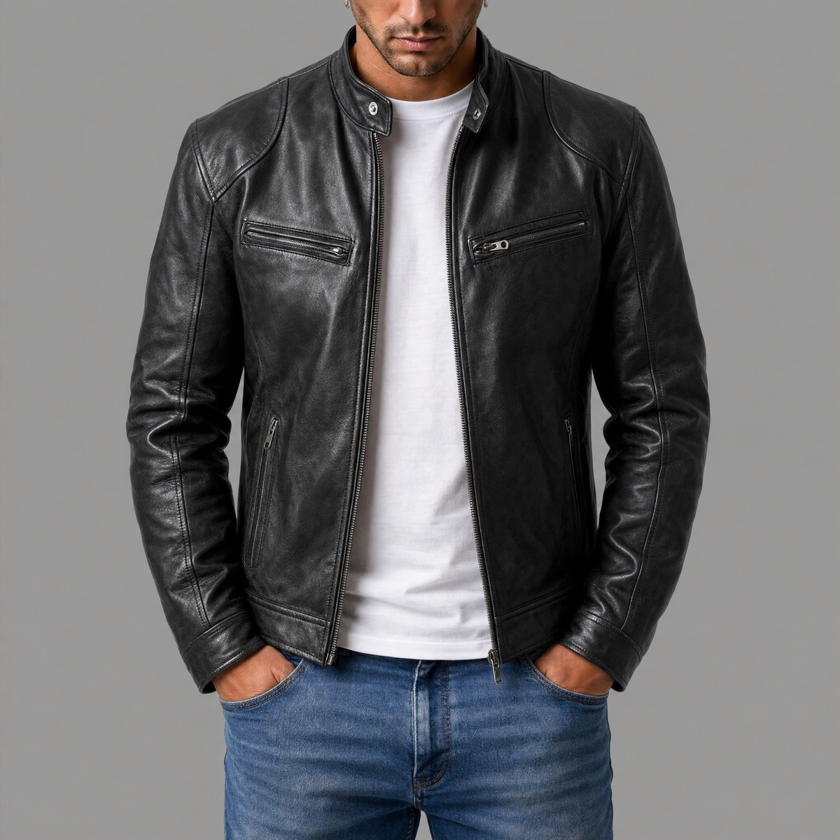 Varga | Casual Leather Jacket | opening-photo gray