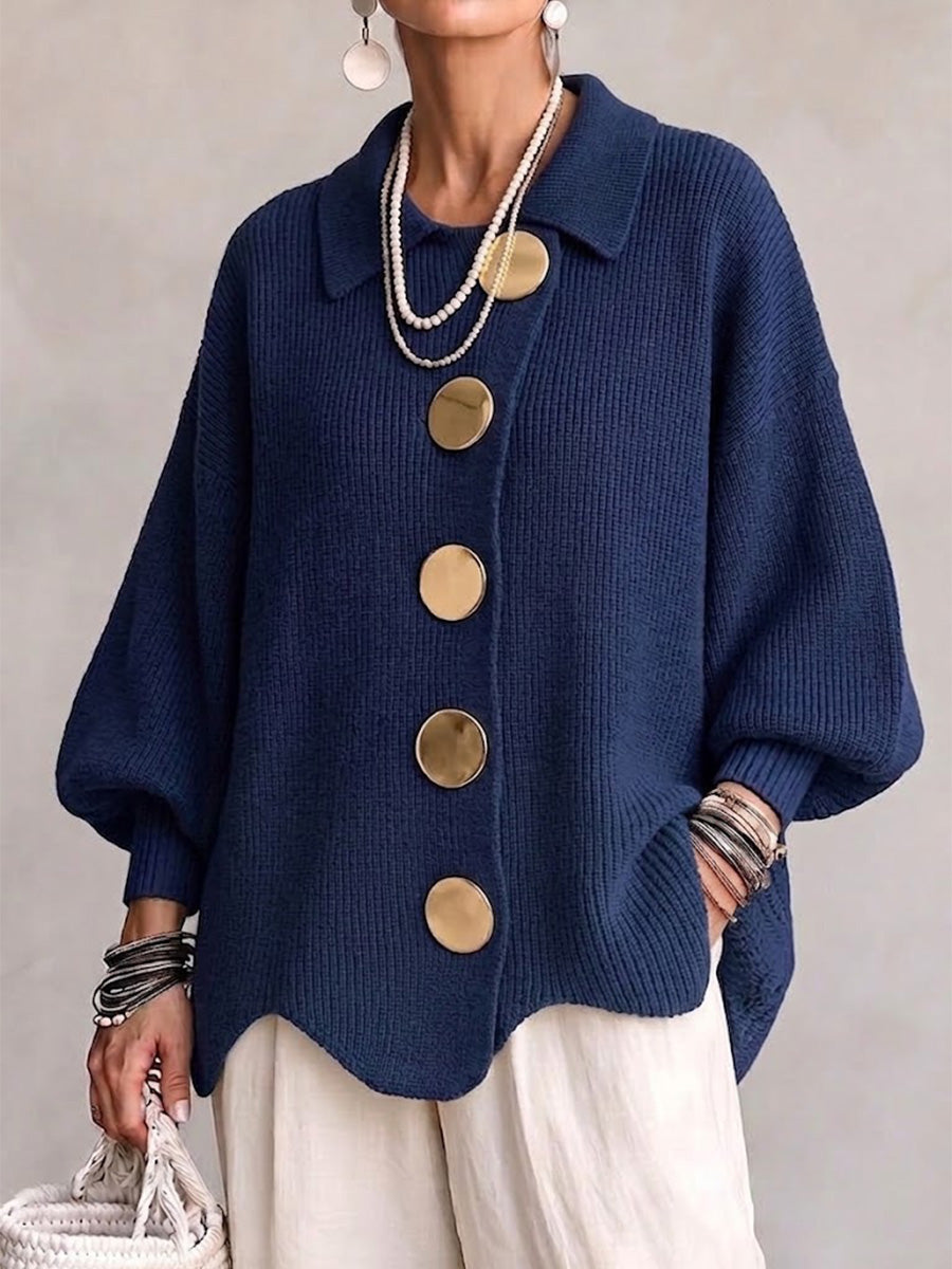 Varga | Cardigan Oversize s golierom a veľkými kovovými gombíkmi