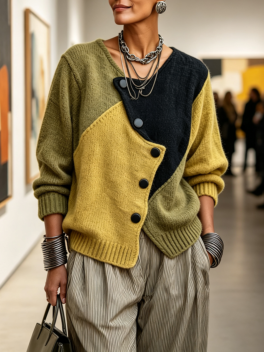 Varga | Comfortable Asymmetric Sweater with Artistic Color Blocks