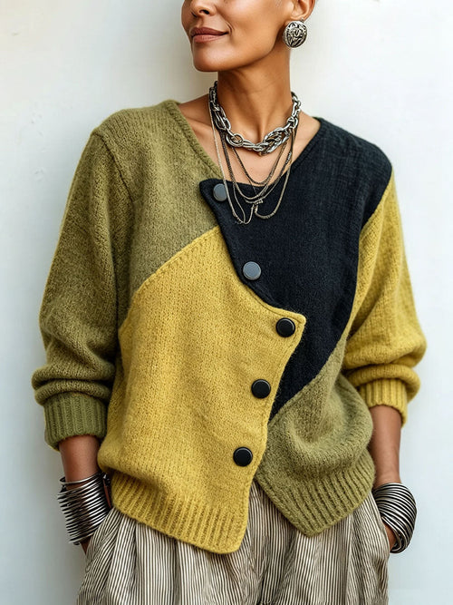 Varga | Pull asymétrique confortable à blocs de couleurs artistiques