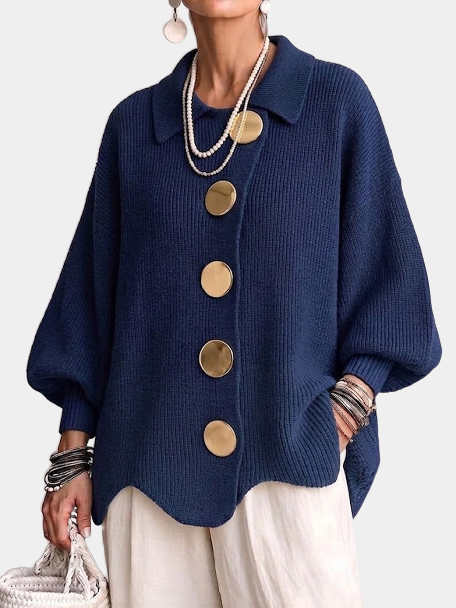 Varga | Cardigan Oversize s golierom a veľkými kovovými gombíkmi